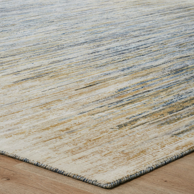 Abstract Stripe Wool Rich Blend Area Rug, Rectangle 8'6" x 11'6", Beige/Ivory/Blue/Sand