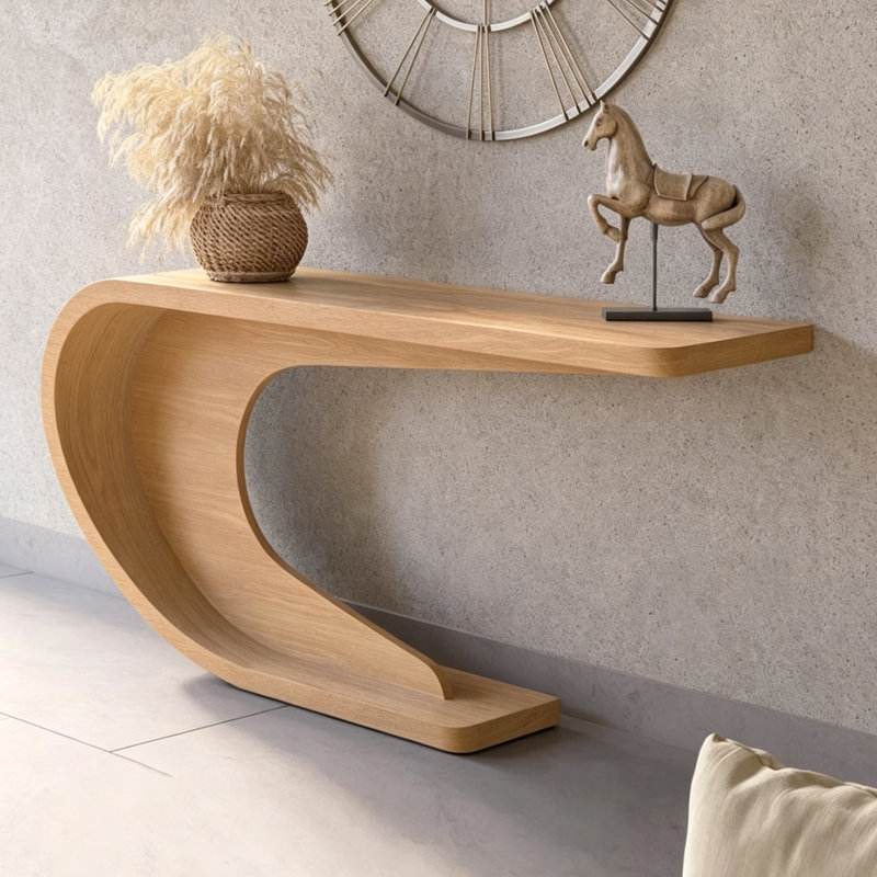 Console moderne de style nordique, H 31,5 po x l 55,1 po x P 15 po, Bois naturel