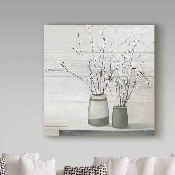 Gracie Oaks Pussy Willow Still Life Gray Pots Shiplap On Canvas by ...