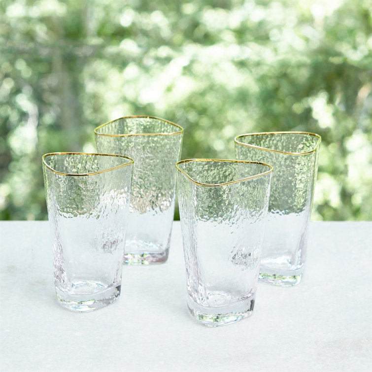 Clear Glass Tumbler with Gold Trim, Set of 4