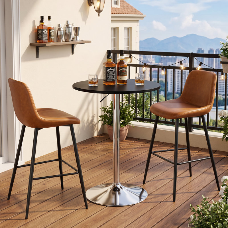 Table de bar ronde de 90 cm de hauteur, pivotante à 360° et réglable en hauteur, style bistrot/pub, avec piètement chromé.