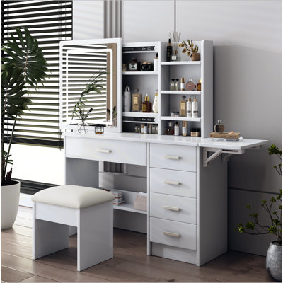 Vanity Desk With LED Lighted Mirror, Makeup Vanity  With 11Drawers, 3 Color Lighting Modes Brightness Adjustable, Hidden Wiring, Dressing Table For Bedroom