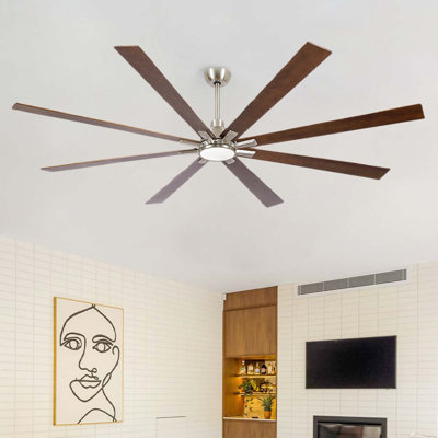 Modern 84" Indoor Windmill Brushed Nickel Ceiling Fan With LED Lights, Remote Control and 8 Wood Blades