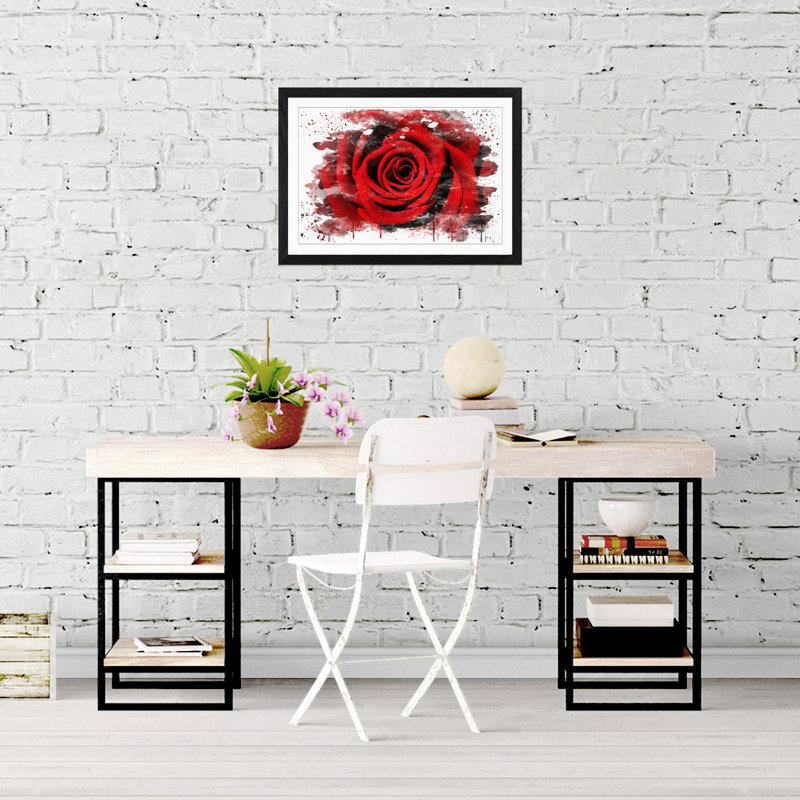 Red Rose Flower - Wall Art, 45cm H x 62cm W, Framed Picture