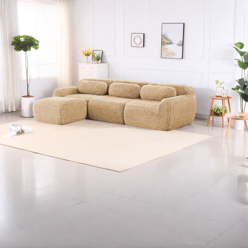 Spacious L-shaped Plush Fabric Sofas, Modern Design For Home Study