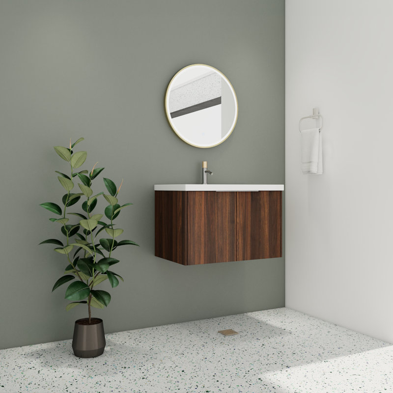 Hadlock 29.97 " W Free Standing Wall Mounted 1 Single Vanity Bathroom Vanity With Resin Top, Brown