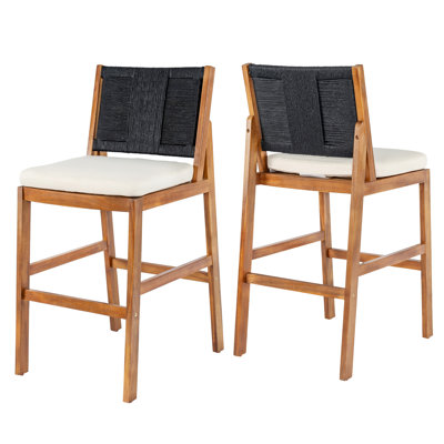 Tabouret de bar d'extérieur en bois d'acacia massif et osier tissé de 28 po Altoga