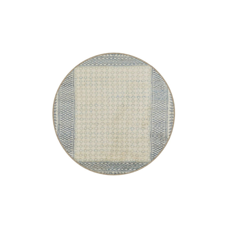 Tapis décoratif délavé à motif géométrique bleu-gris à bordure, Rectangle 3 pi 3 po x 4 pi 11 po