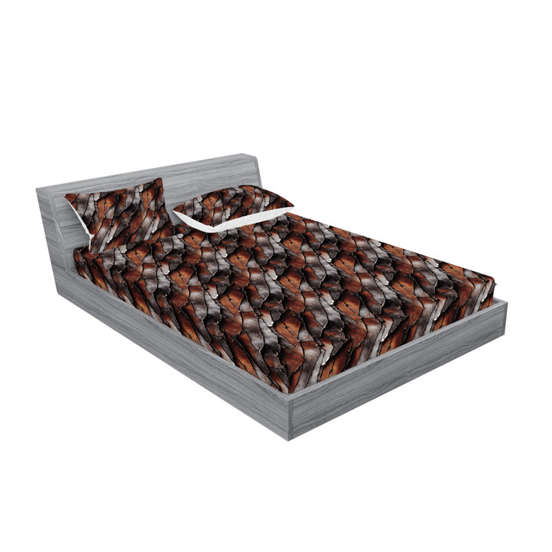 Ambesonne Fitted Sheet & Shams, King Sheet Set with 2 Pillowcases, Chestnut/Brown/Taupe/Gray Abstract