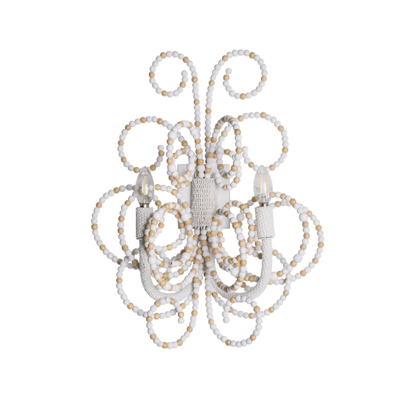 Wood Bead Wall Sconce, Natural/White