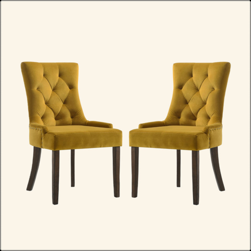 Ensemble de 3 chaises de salle à manger rembourrées en tissu, 3, Jaune