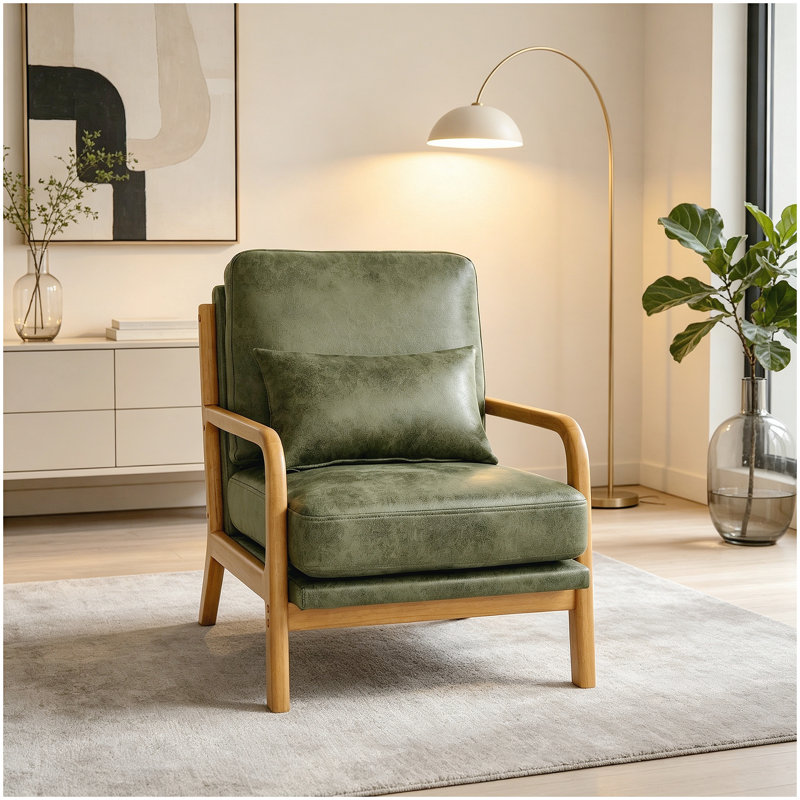 Chaise longue en bois, Olive Green Fabric