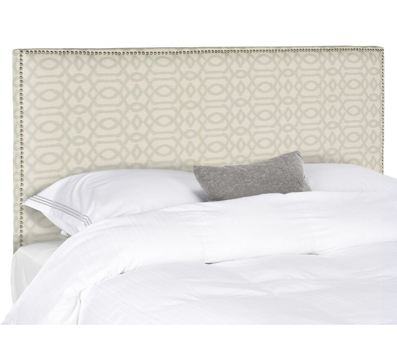 Upholstered Panel Headboard, Queen, Pale Blue and Wheat