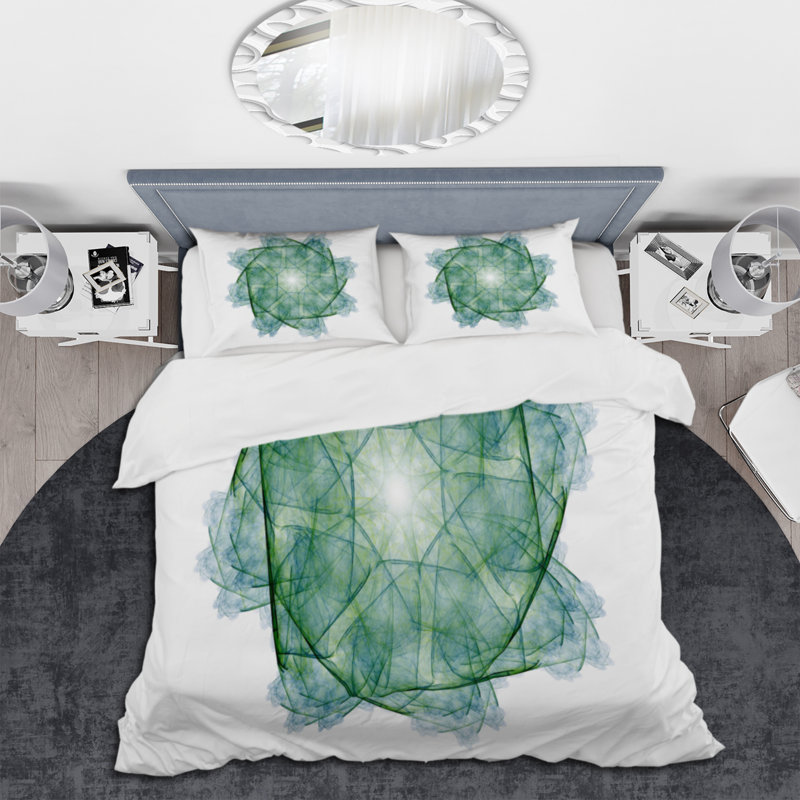Vert floral fractal - Ensemble de housse de couette bohémien - Polyester en microfibre