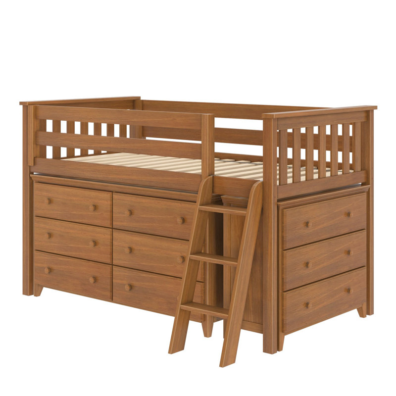 Kaiden Twin 9 Drawer Solid Wood Loft Bed, Pecan