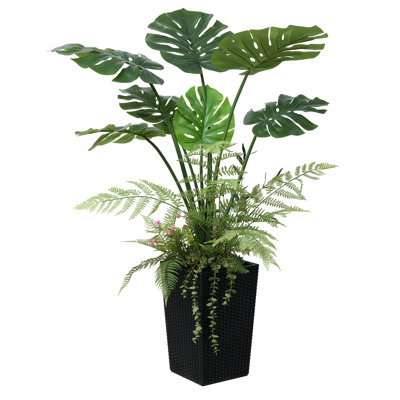 Adcock Artificial Monstera Plants 4FT - UV Resistant Faux Plant with Tapered Planter and Decorative Plants