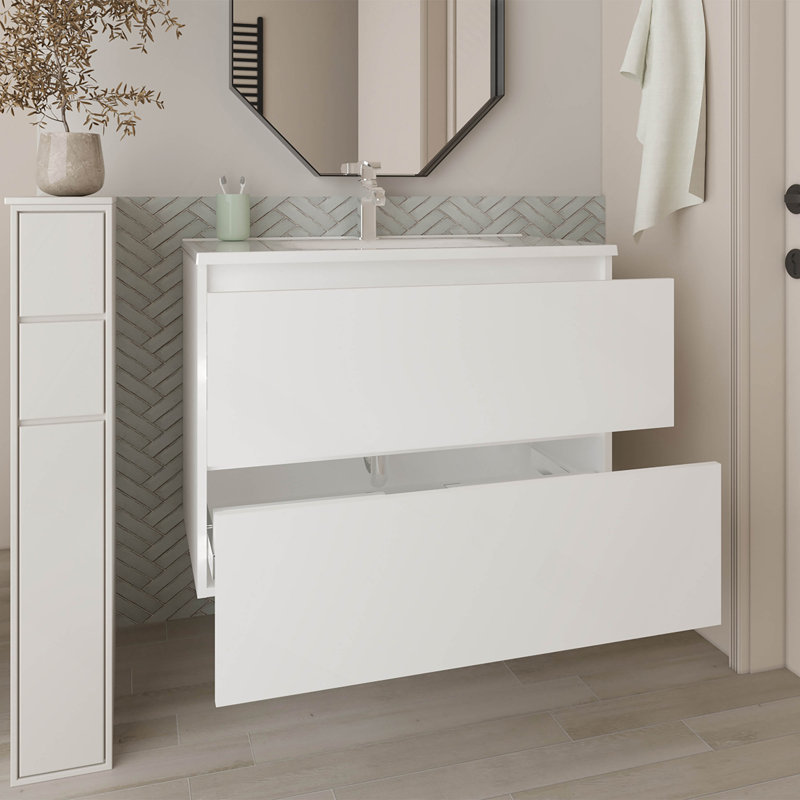 Meuble-lavabo 2 tiroirs, blanc, Blanc