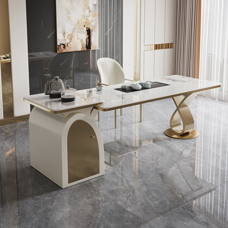 Bureau 70,87 "de style luxueux en pierre frittée avec plateau à thé et dispositif d'eau bouillante