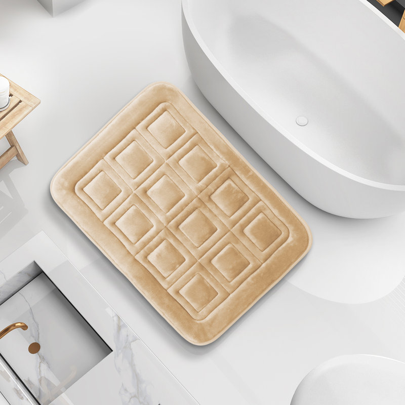 Ultra Soft Absorbent Memory Foam Waffled Bath Rug, Beige Cream, 17" W x 24" L