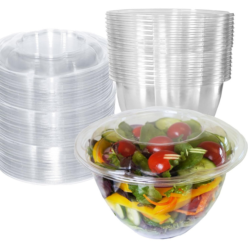  Bols à salade jetables transparents 48Oz avec couvercles - pour le déjeuner, la préparation des repas, les fruits et les salades (150)