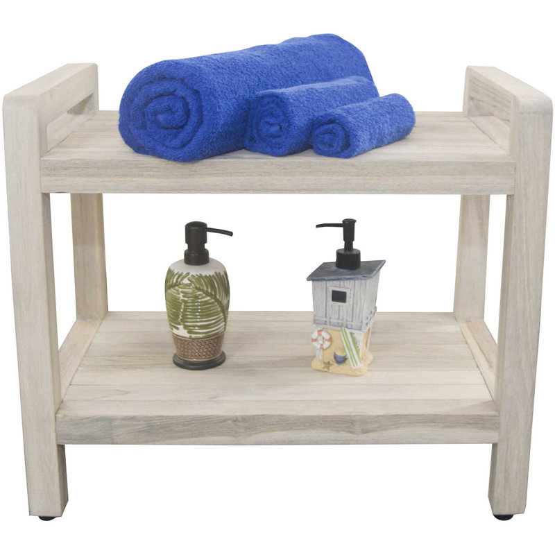 Teak Corner Shower Bench, Driftwood, 20" H x 24" W x 13" D