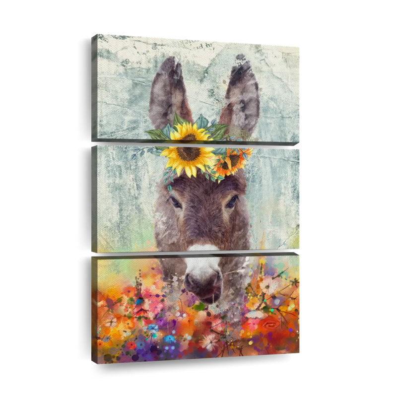 Donkey Floral Crown - 3 pièces de toile tendue, H 38 po x l 24 po x P 1,25 po