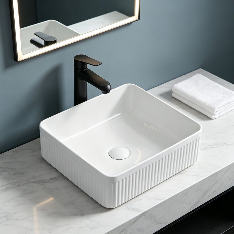 Topcraft 14.76" White Ceramic Bathroom Vessel Sink