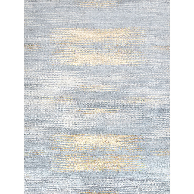 Hand Knotted Abstract Area Rug in Light Blue/Gold/Gray, Rectangle 9' x 12'