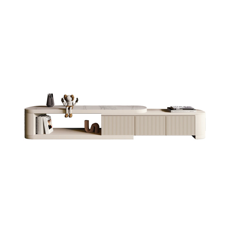 Extendable Modern Wood TV Stand With Faux Marble Countertop, Media Console With 3 Drawers, Fully Assembled