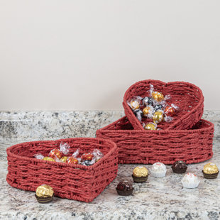 Household Essentials, Natural, Nesting Seagrass Heart Baskets, Set of 2