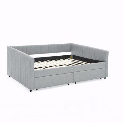 Queen Size Daybed with Two Drawers Trundle Upholstered Sofa Bed
