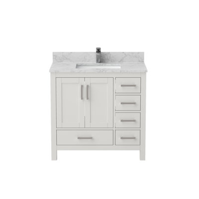 Meuble-lavabo de salle de bain, armoire de salle de bain autoportante en bois avec lavabo et trou de robinet