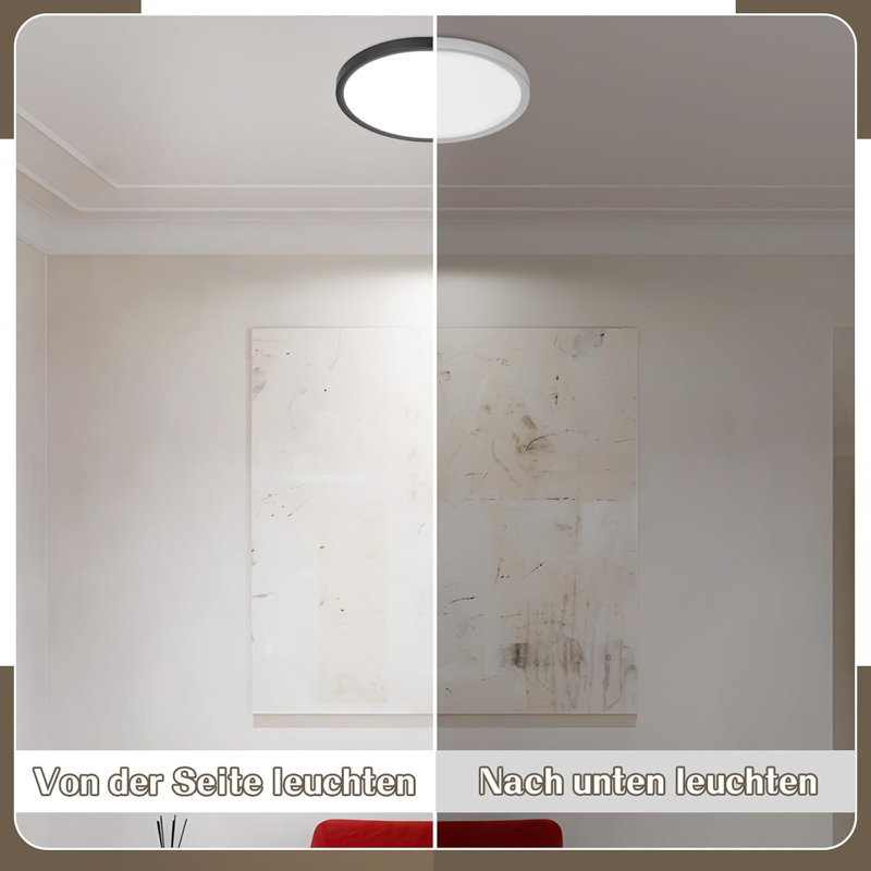 LED Semi Flush Mount, 6500 Kelvins, Black