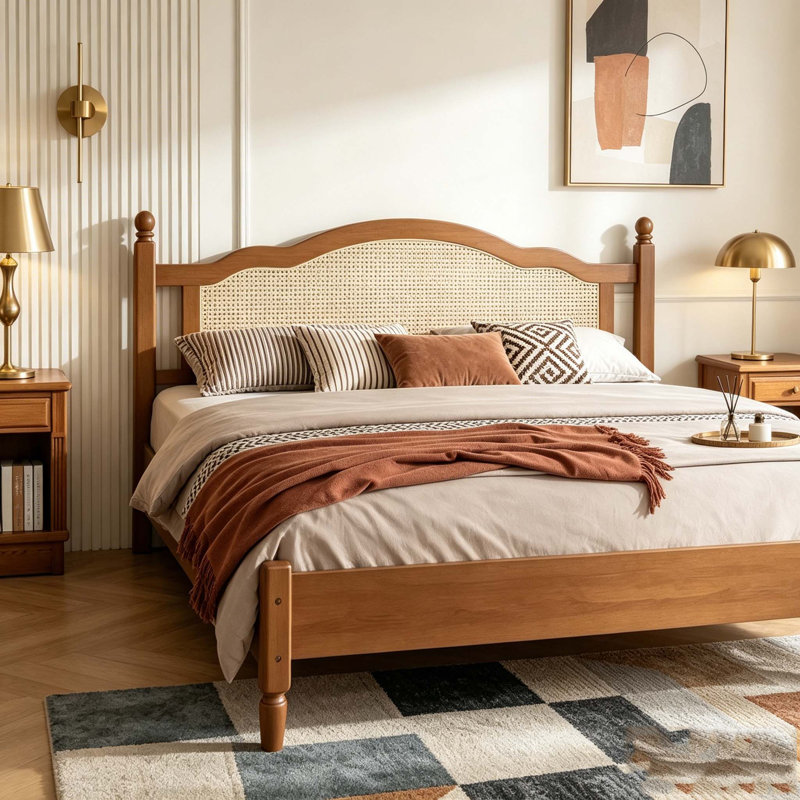 Lit plateforme en bois, Noyer, King
