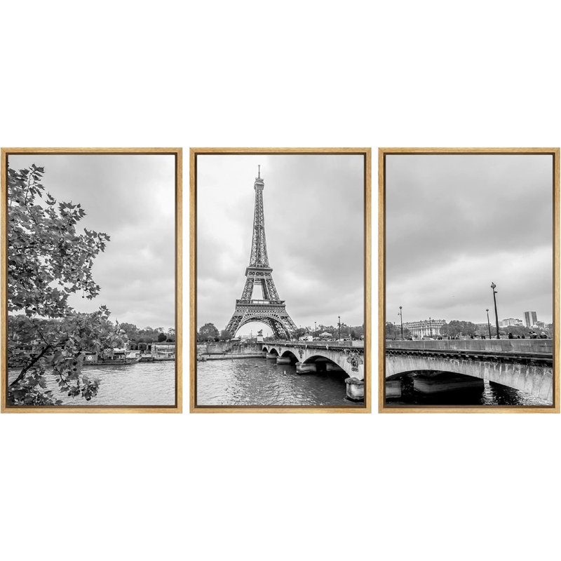 Architecture Architecture Paris Tour Eiffel from Seine - reproduction de 3 pièces, H 24 po x l 48 po, Impression encadrée