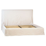 Whitney Ivory Linen Upholstered Slipcover Style Platform Panel Bed, Queen
