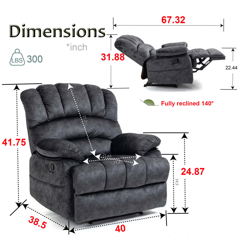 Ilkeston Mapoles 40"W Manual Recliner Chair, Gray