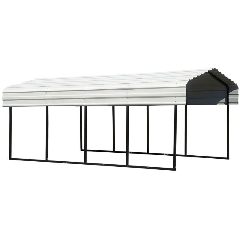 Galvanized Steel Carport, 10X20X7, 98.4" H x 120" W x 237" D, Eggshell