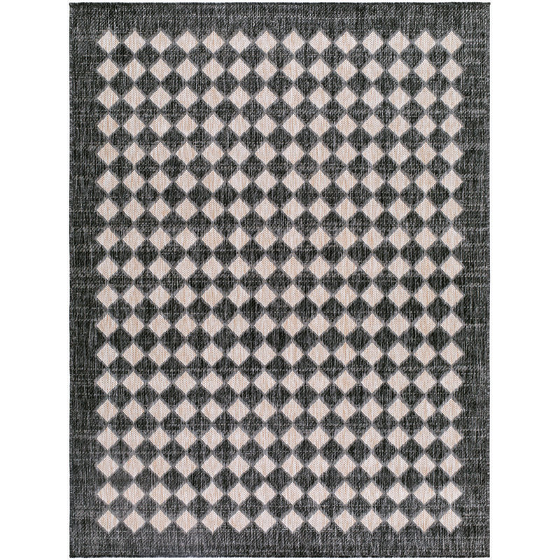 Galey Alix x Livabliss Mulberry Outdoor Machine Woven Rug, Rectangle 5'3" x 7', Black