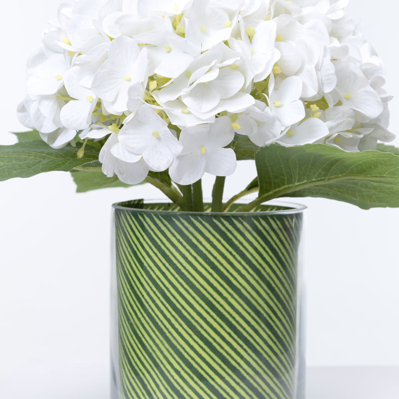 Ensemble de 2 grands arrangements floraux d'hortensias blancs de 12,5 po dans des vases circulaires | Fleurs réelles dans un vase en verre