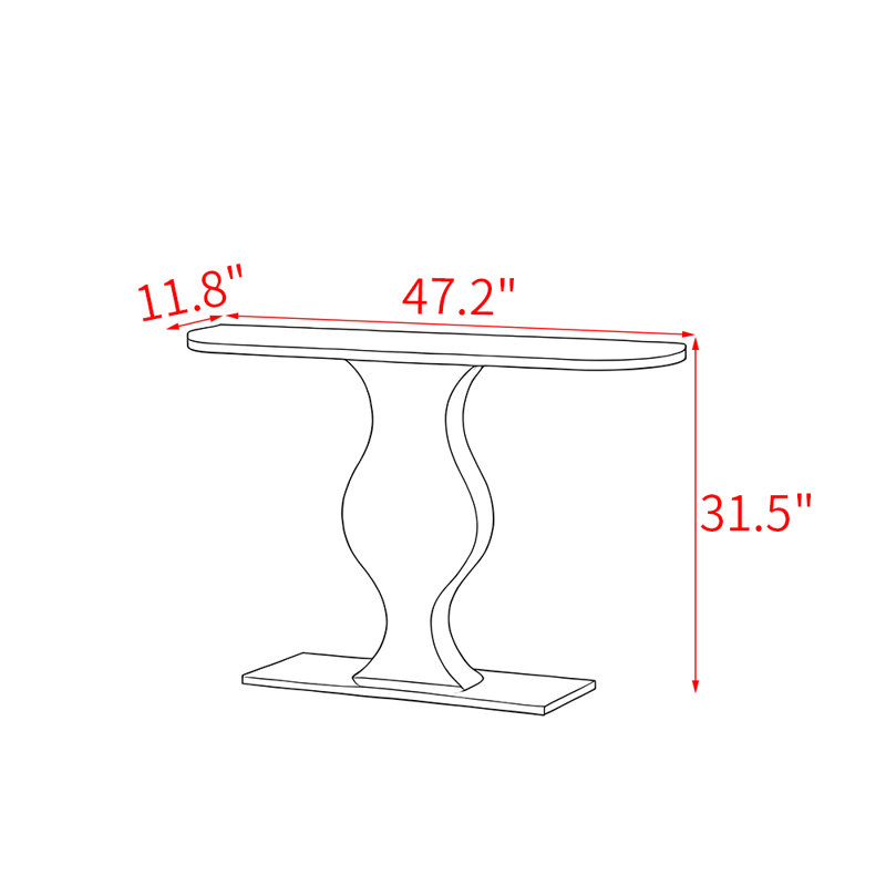 Table de porche en pierre frittée de style moderne, H 31,5 po x l 47,2 po x P 11,8 po, Noir, Doré