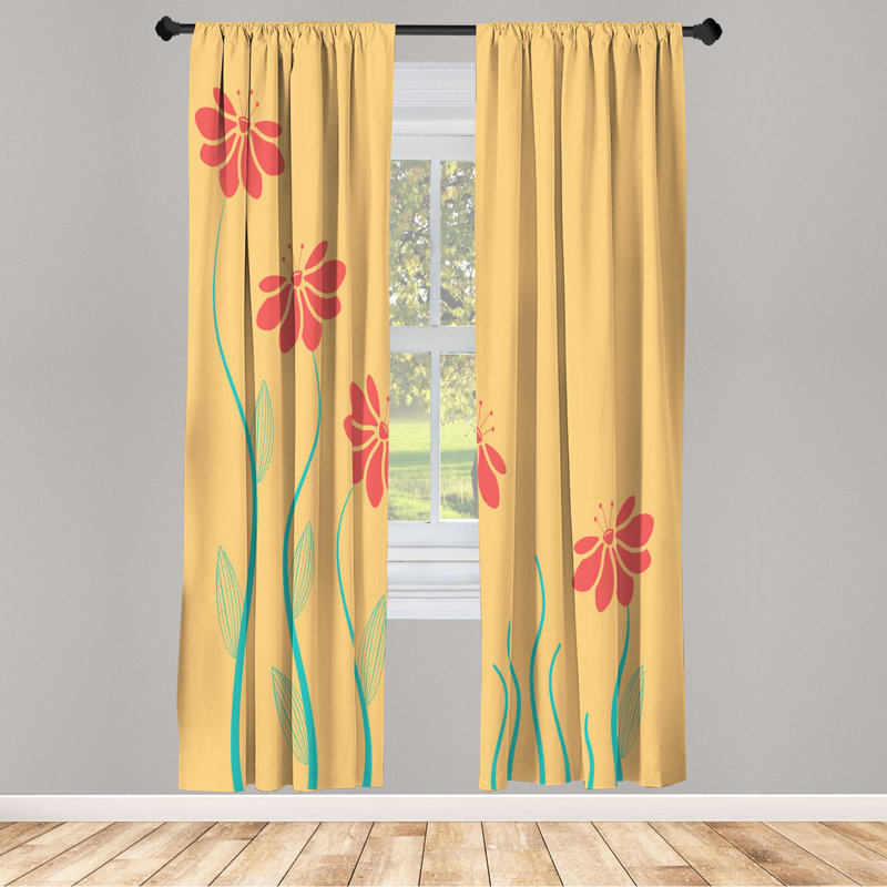 Microfiber Floral Semi-Sheer Rod Pocket Curtain Panels, 28" W x 95" L, Orange/Red/Green
