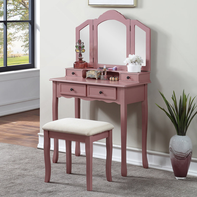 Sanlo Wooden Vanity Make Up Table And Stool Set, Rose Gold