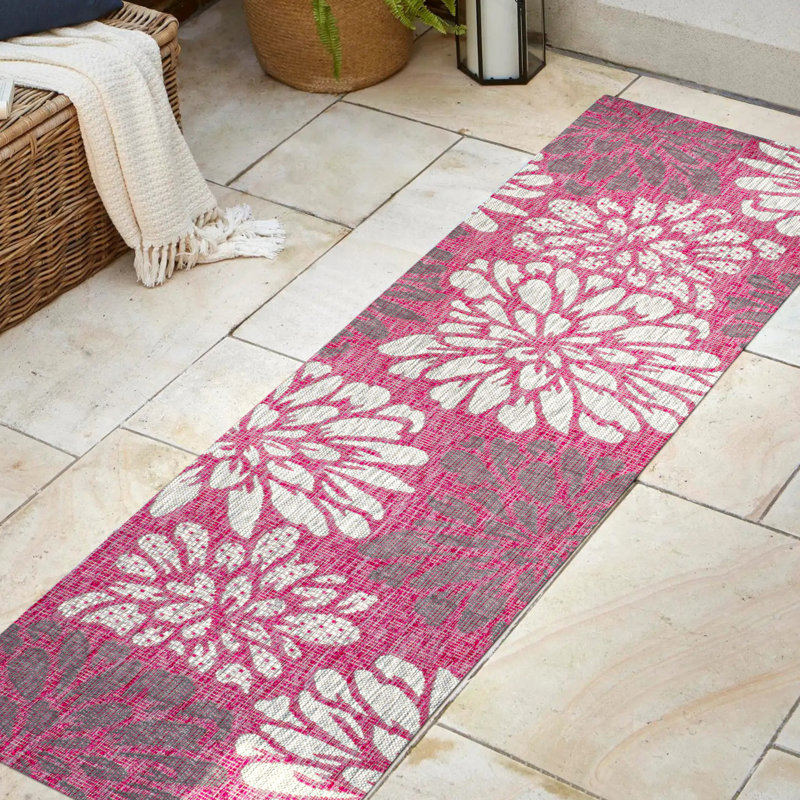 Tapis fuchsia / gris clair Zinnia, Tapis de couloir 2 pi 2 po x 8 pi