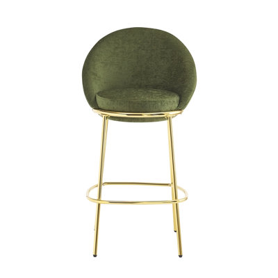 Celano Indoor Modern Luxury Olive Green Upholstered Bar Height Stool with Polished Gold Legs