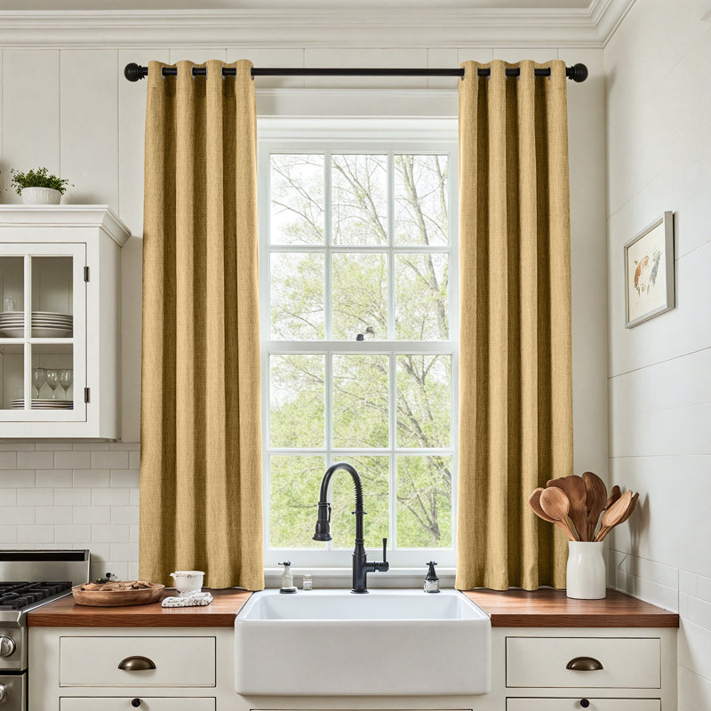 Grommet Room Darkening Linen Textured Curtain, Mustard Yellow, 50" W x 72" L