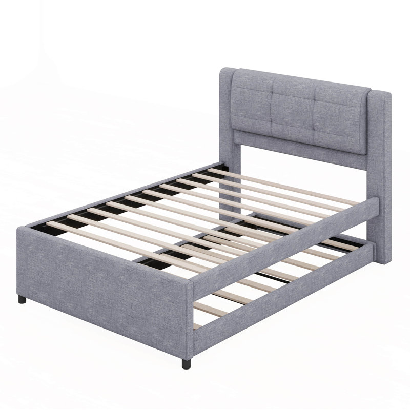 Lit plateforme tapissier pleine grandeur avec lit gigogne Howington, Gris
