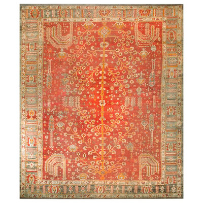 Remarkable Red Rust Color with Unique Palmette Design Antique Turkish Oushak Rug