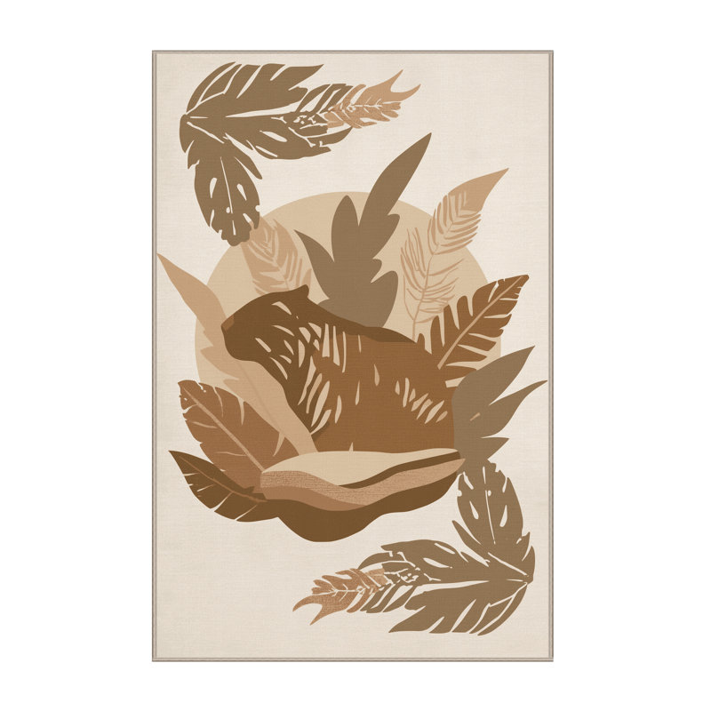 Machine Washable Osckar Capybara Rainforest Minimalist Ombre Rug in Beige – Beige Binding, 6x9