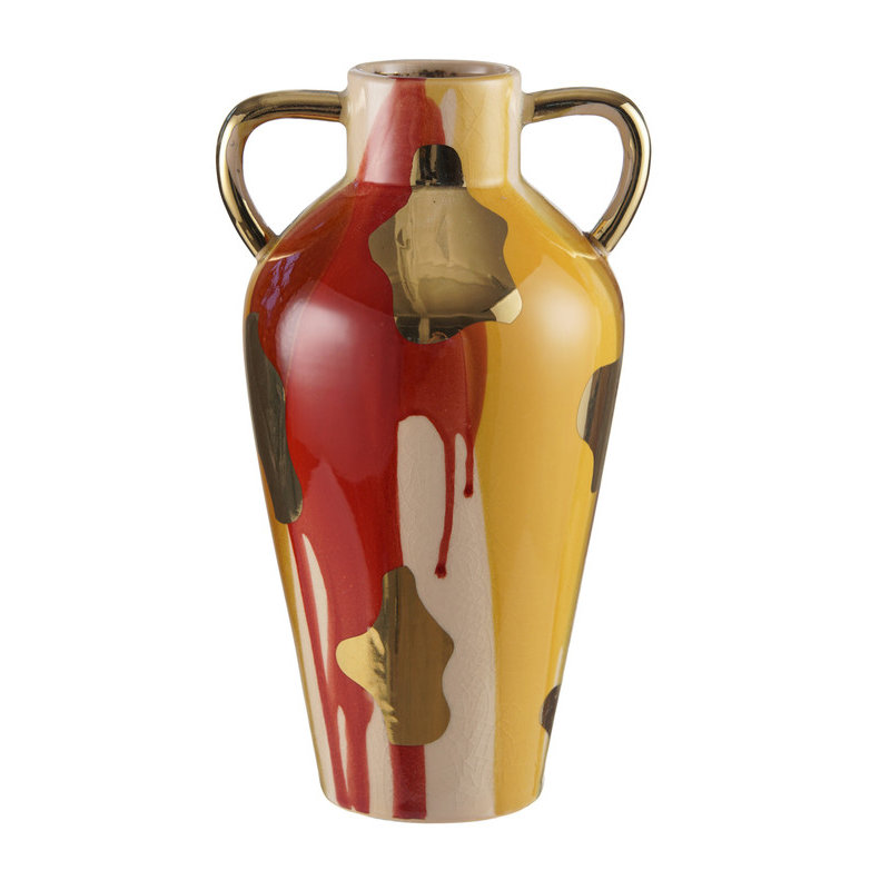 Vase en céramique 7,4 x 6,4 x 12,4 po avec finition abstraite multicolore
